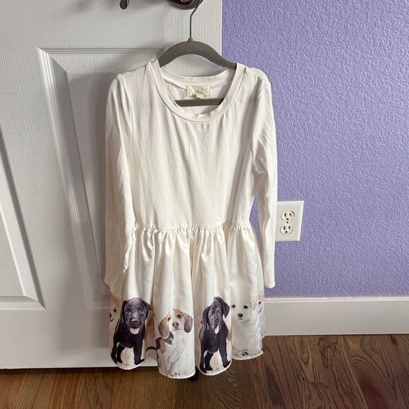 Peek Other - Peek White Long Sleeve Dress with Puppy Print